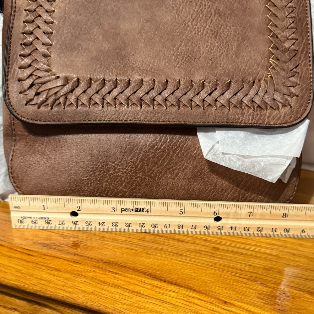 Ampere Creations Vegan Leather Crossbody Bag Brown Braided Flap Adjustable Strap - Picture 9 of 10